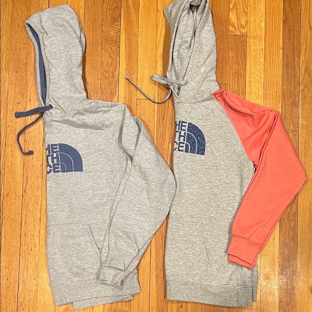 The North Face Gray and Coral Hoodies